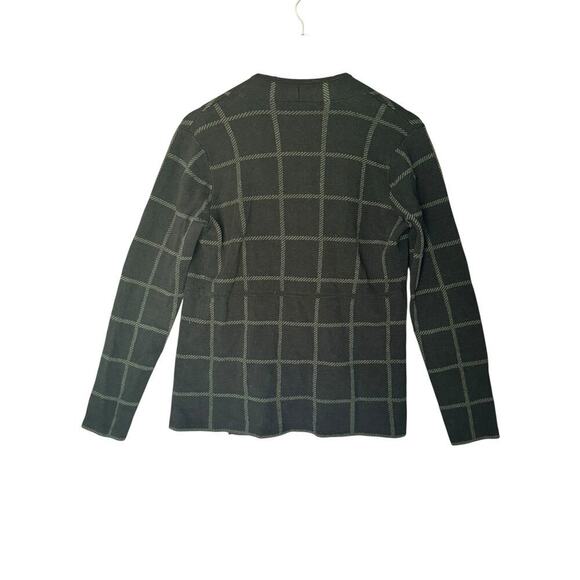 Eileen Fisher XS Open Front Cardigan Jacket black gray Windowpane Check Linen bl - Picture 2 of 11